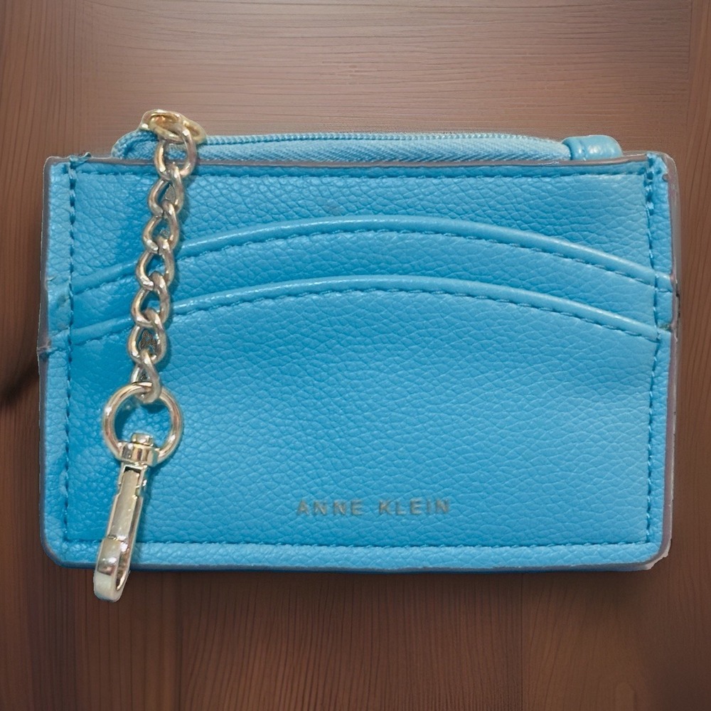 Anne Klein Blue Card ID Card Case Wallet With Keychain 4.75 X 3.25" Clean Classy